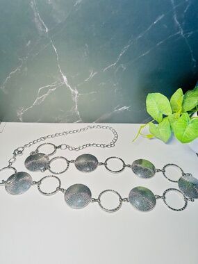 Metal Circle Medallion Silver Tone Waist Chain Belt.